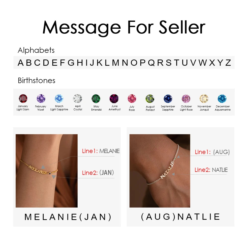 Birthstone Personalized Letter Customized Name Bracelet for Women Stainless Steel Jewelry Gift Support Dropshipping