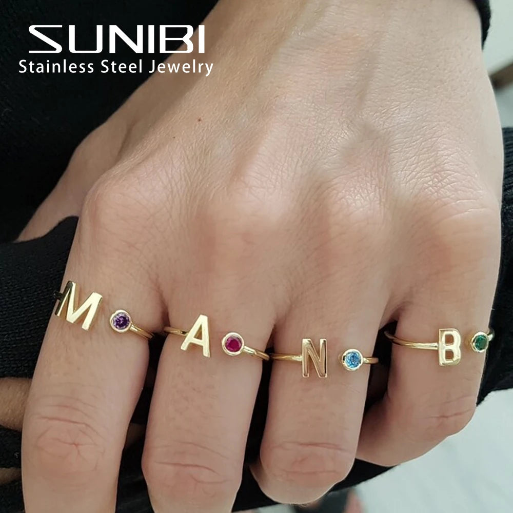 Birthstone Initial Custom Ring