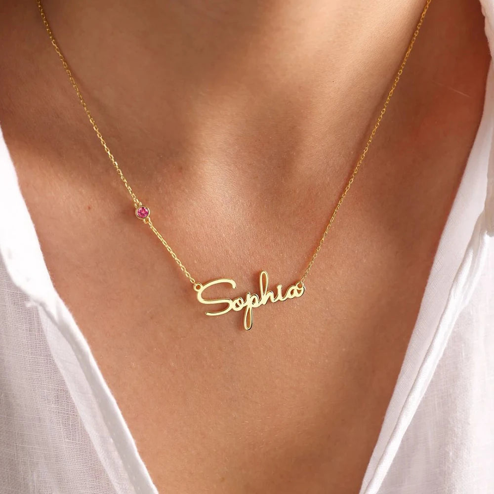 DIY Birthstone Customized Stainless Steel Name Necklace