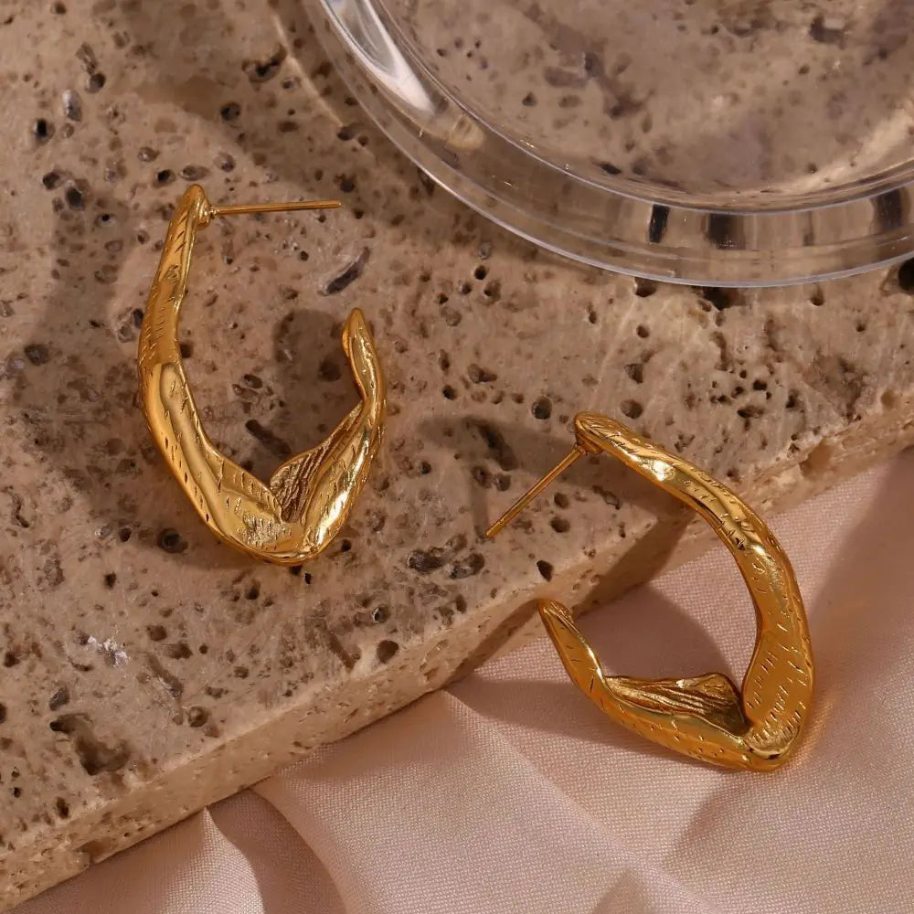 Stainless Steel Hook Stud Earring for Woman Gold Color Retro Irregular Earrings Waterproof Jewelry Wholesale Dropshipping