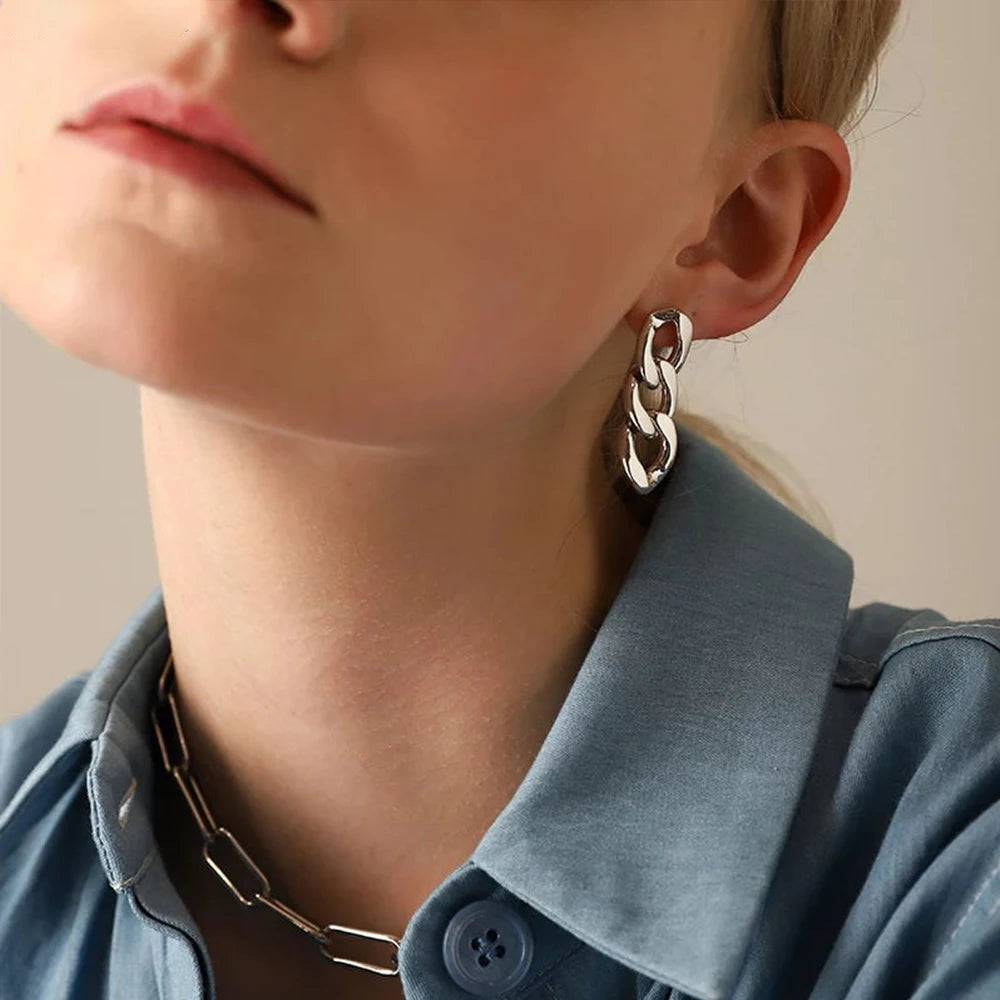 Cuban Link Chain Stud Earrings
