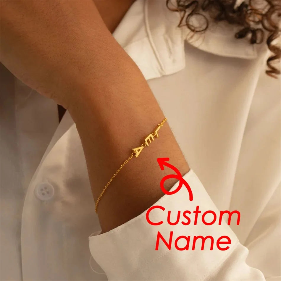 Stainless Steel Customized Name Bracelet for Women Girls Gold Color Chain Letter Personalized Charm Bracelets Jewelry