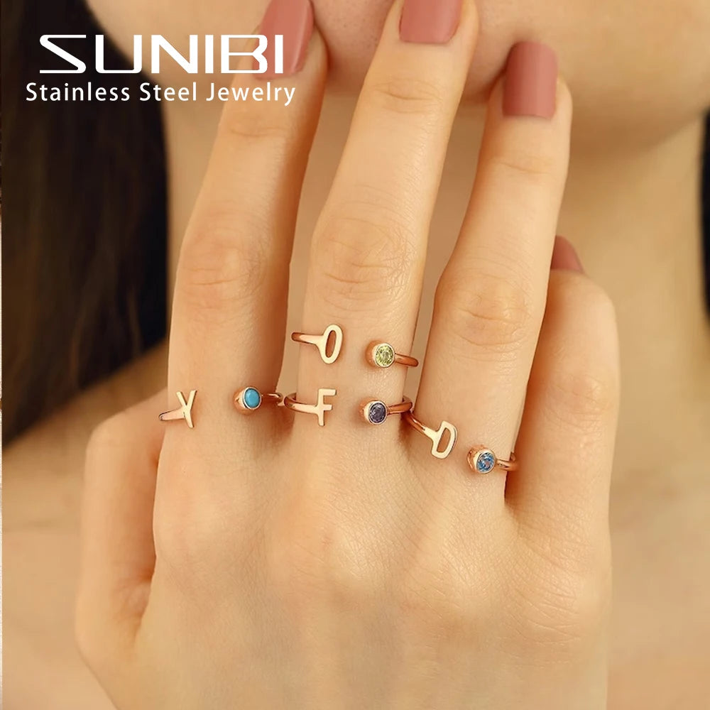 Birthstone Initial Custom Ring