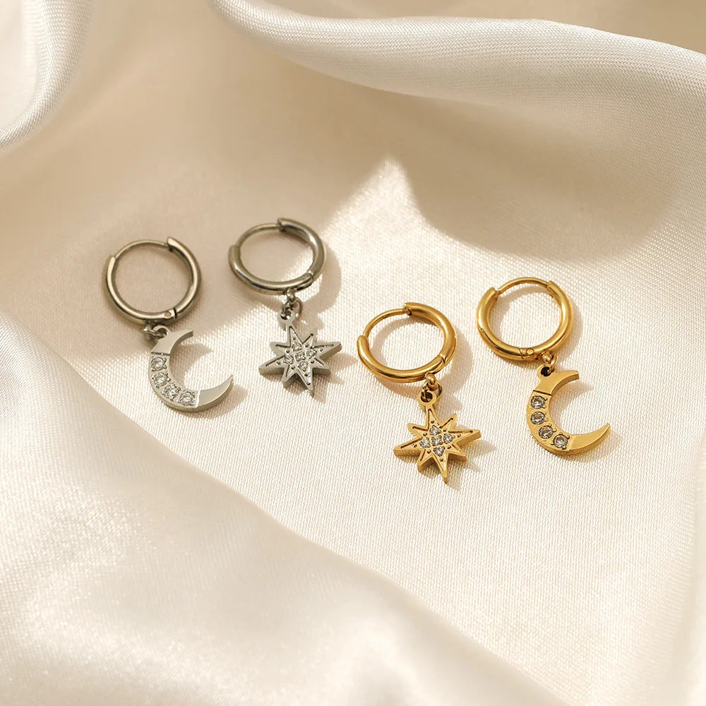 Star and Moon Pendant Drop Earrings