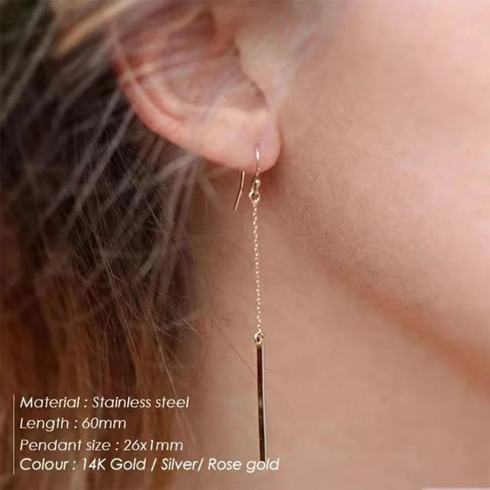 Long Fashion Stainless Steel Earrings for Women Korean Drop Dangle Earrings Minimalist Girls Party Gift Jewelry Wholesale