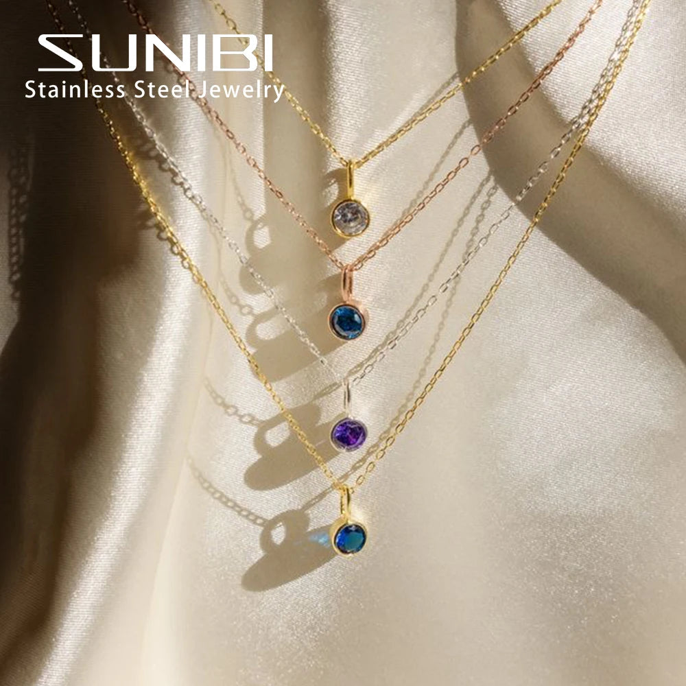Stainless Steel Birthstone Necklace for Woman 12 Constellation DIY