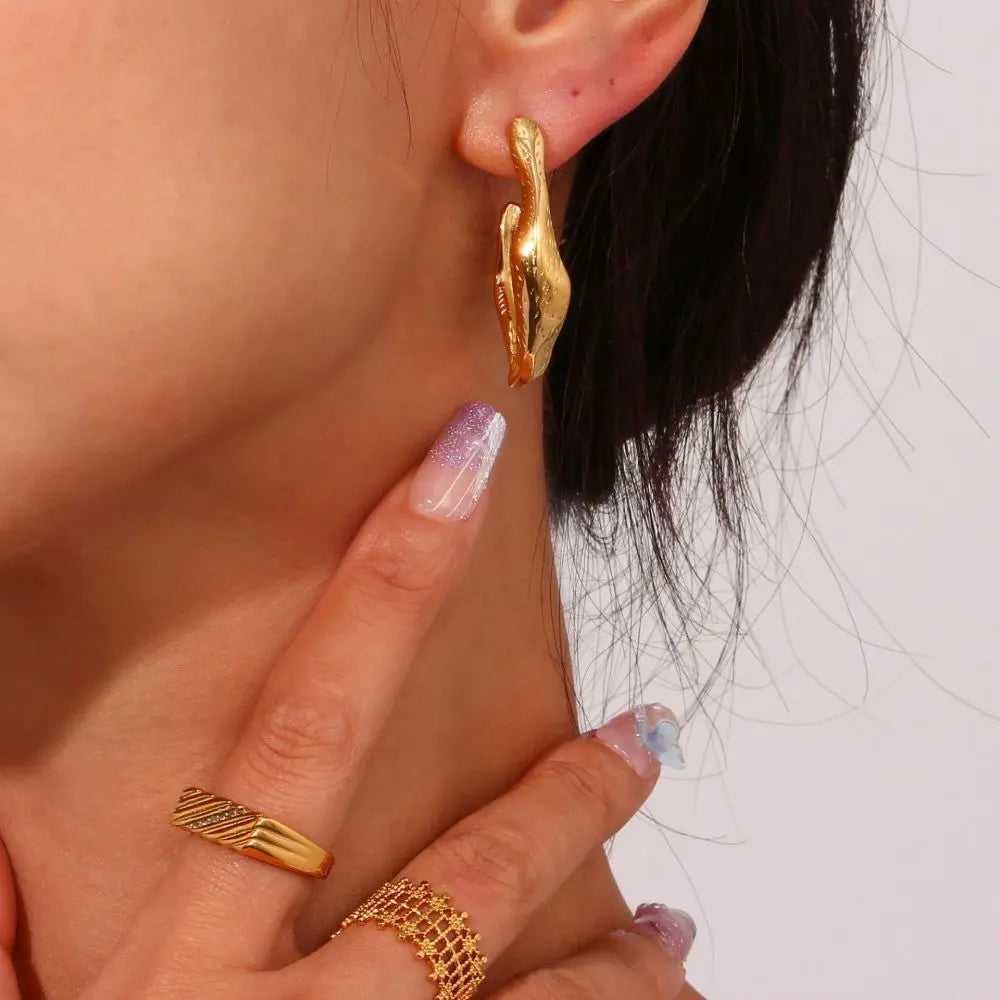 Stainless Steel Hook Stud Earring for Woman Gold Color Retro Irregular Earrings Waterproof Jewelry Wholesale Dropshipping