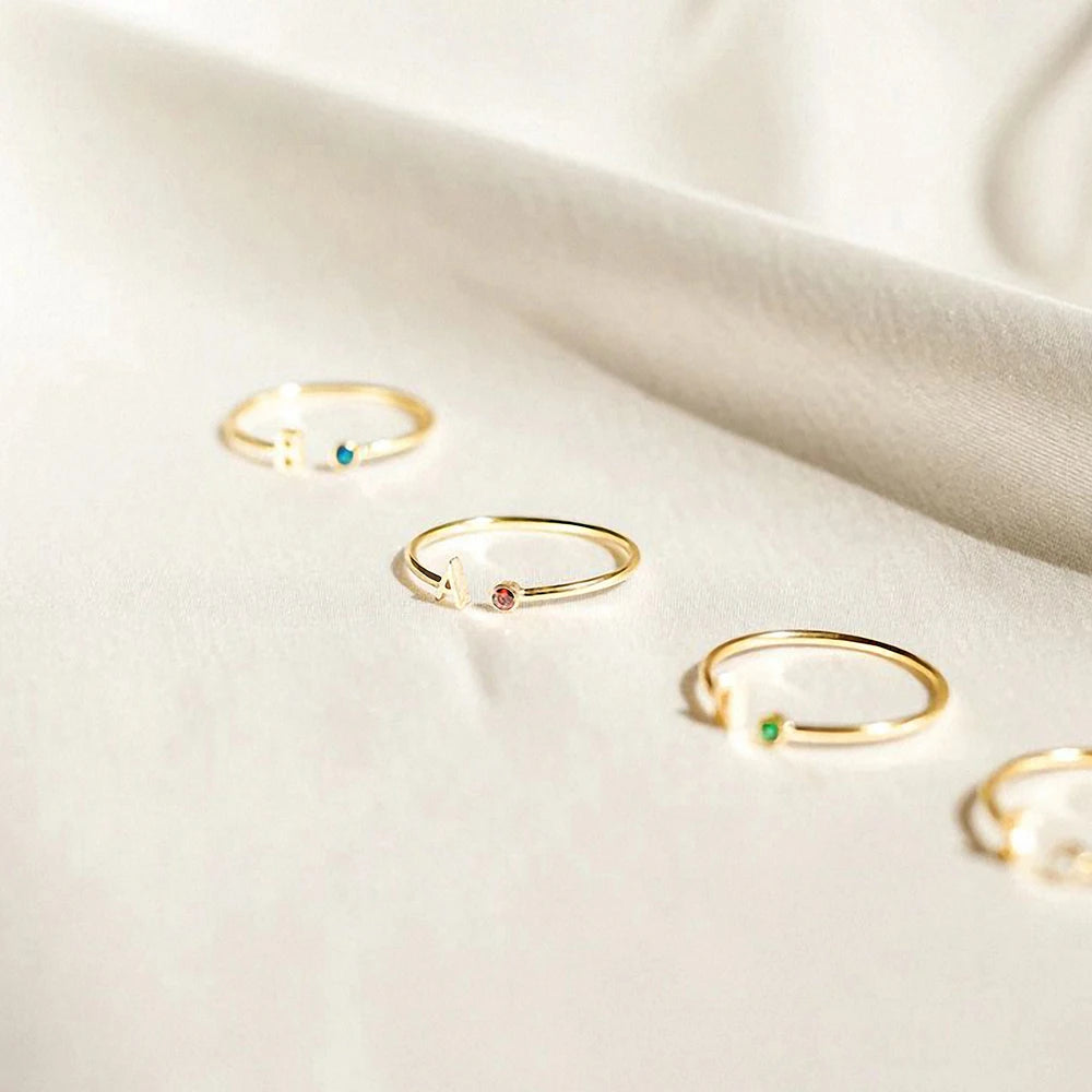 Birthstone Initial Custom Ring
