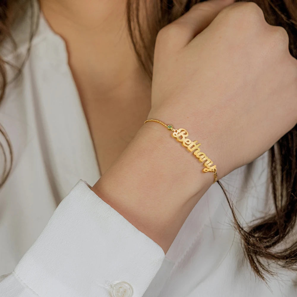 Birthstone Personalized Letter Customized Name Bracelet for Women Stainless Steel Jewelry Gift Support Dropshipping
