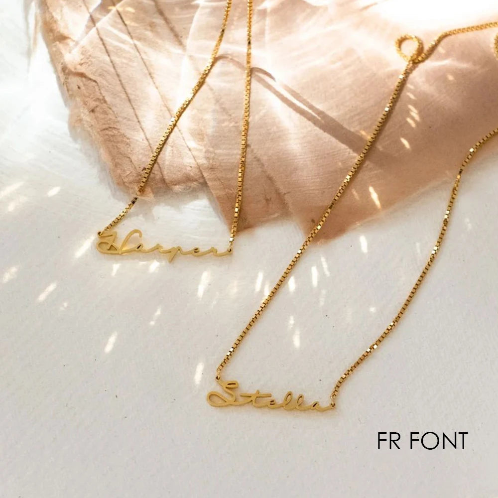 Customized Name Stainless Steel Necklace for Women Personalized Letter Gold Plated Choker Necklace Pendant Nameplate Gift