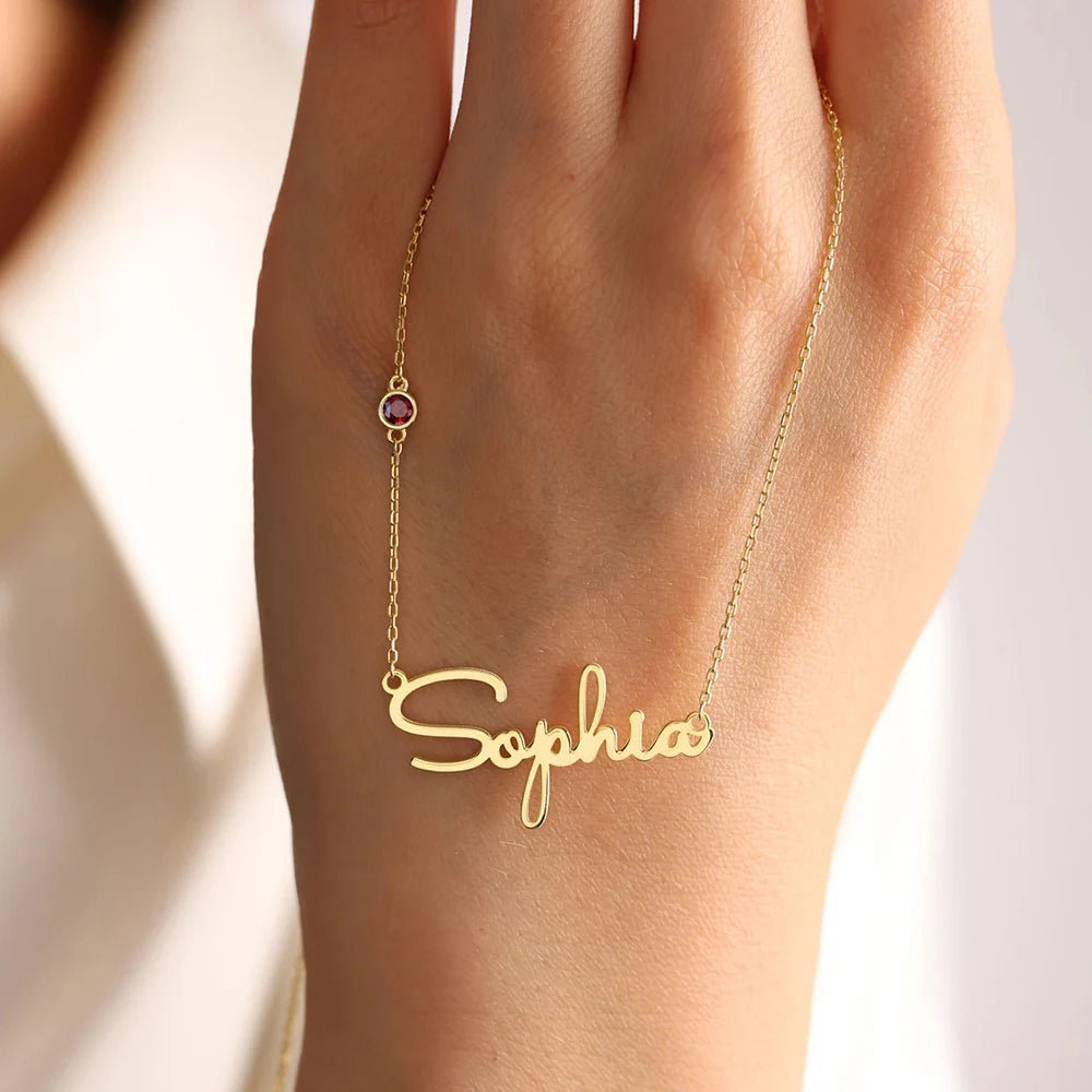 DIY Birthstone Customized Stainless Steel Name Necklace
