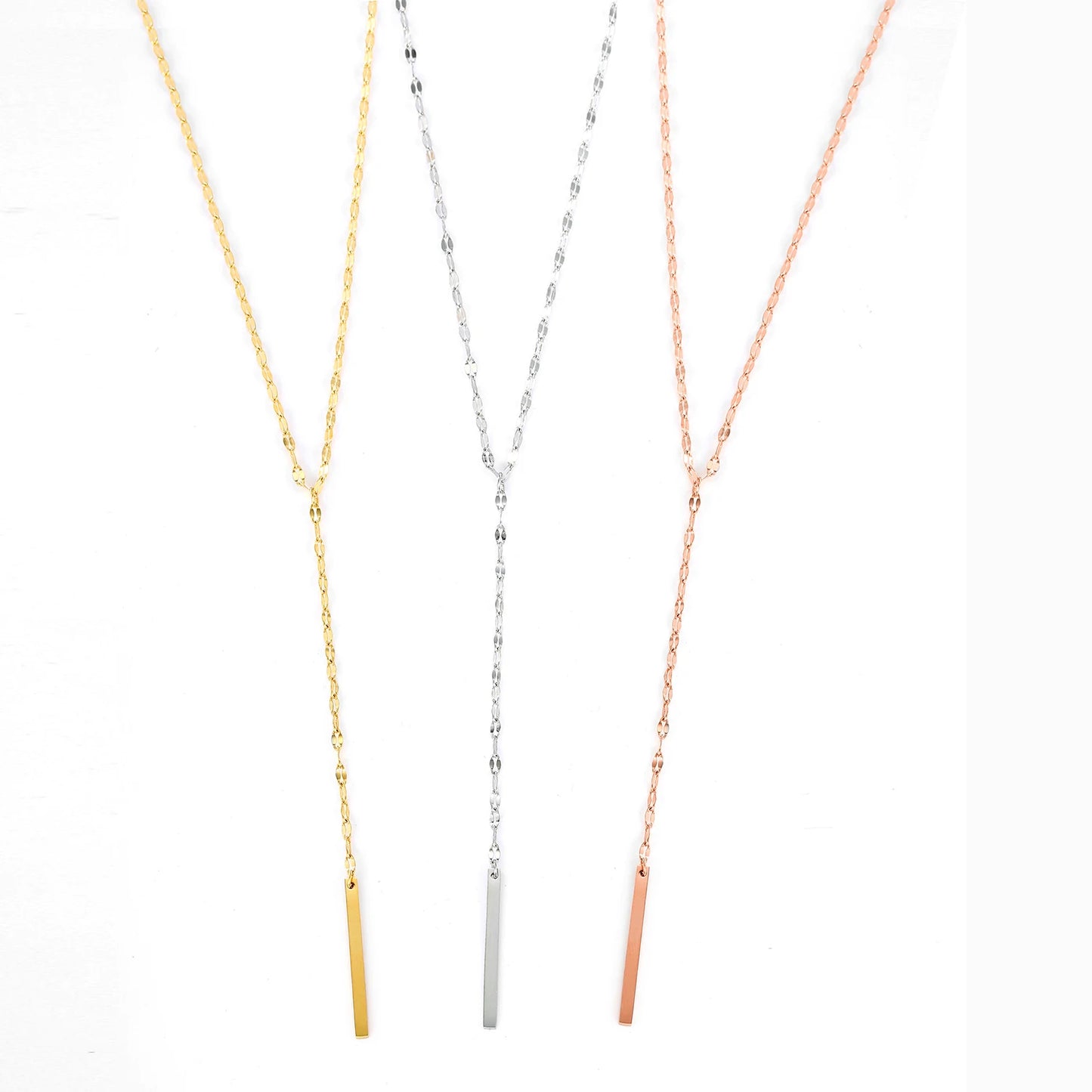 Stainless Steel Pendant Necklace for Women Simple Long Lariat Chain Vertical Minimalist Bar Dangle Necklaces Jewelry