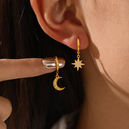 Star and Moon Pendant Drop Earrings