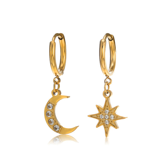 Star and Moon Pendant Drop Earrings