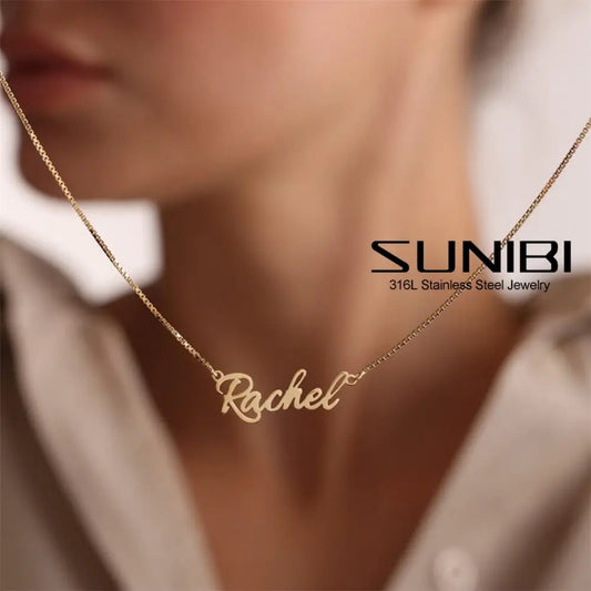 Customized Name Stainless Steel Necklace for Women Personalized Letter Gold Plated Choker Necklace Pendant Nameplate Gift
