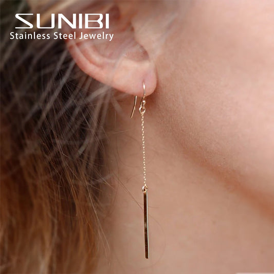 Long Fashion Stainless Steel Earrings for Women Korean Drop Dangle Earrings Minimalist Girls Party Gift Jewelry Wholesale