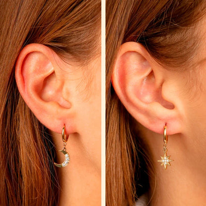 Star and Moon Pendant Drop Earrings