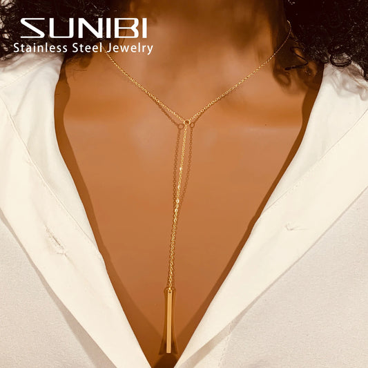 Vertical Bar Pendant Stainless Steel Necklaces