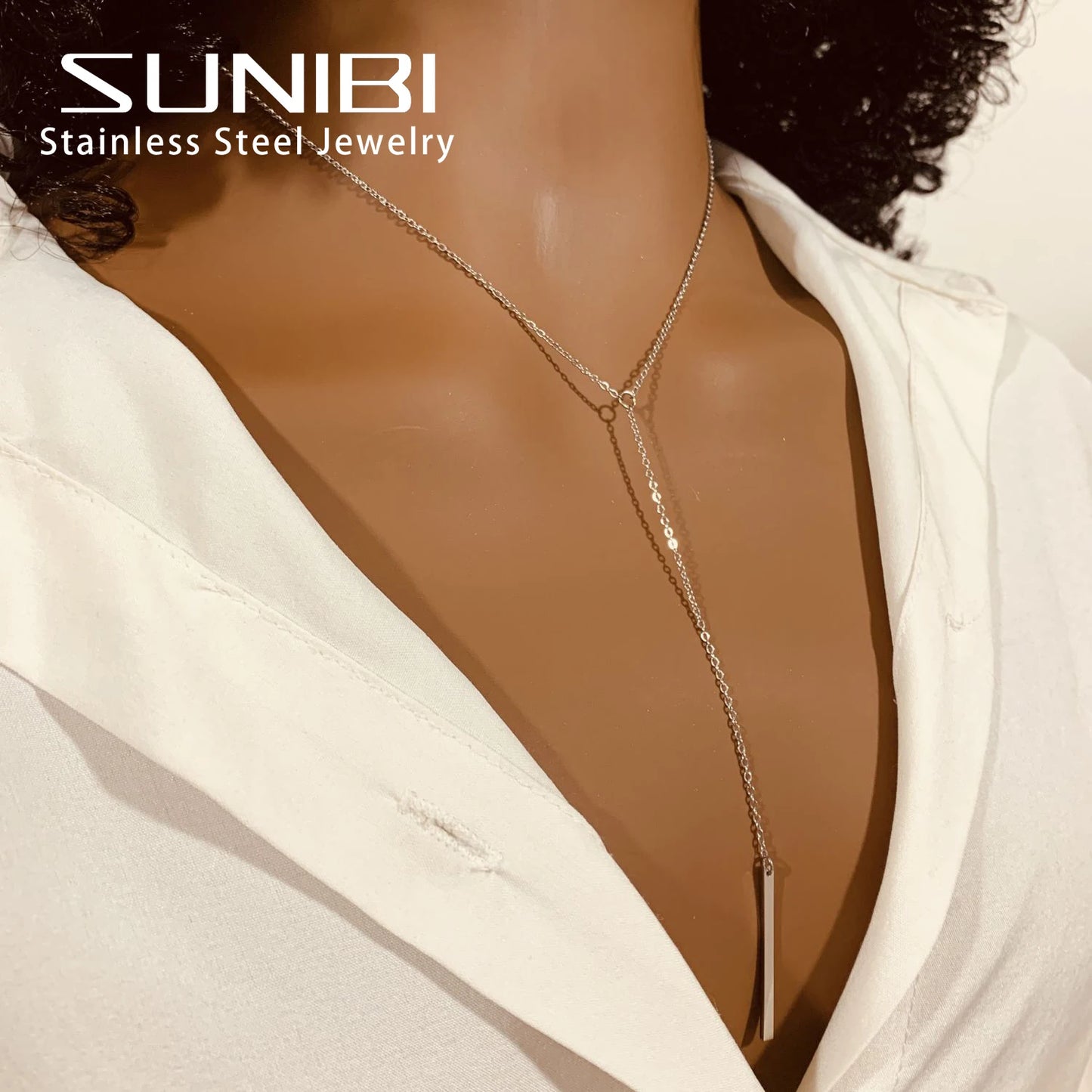 Vertical Bar Pendant Stainless Steel Necklaces