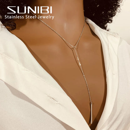 Vertical Bar Pendant Stainless Steel Necklaces