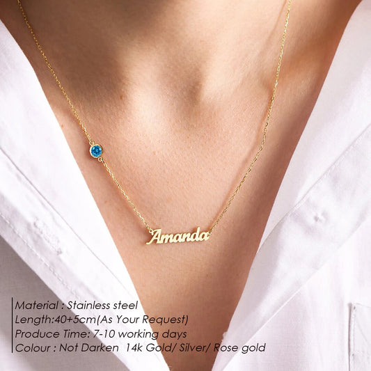 DIY Birthstone Customized Stainless Steel Name Necklace