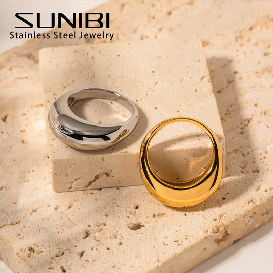 Fashion Simple Stainless Steel Rings for Women Arc Rings Jewellery Couple Anniversary Geometric Ring Size 5 6 7 8 Jewelry
