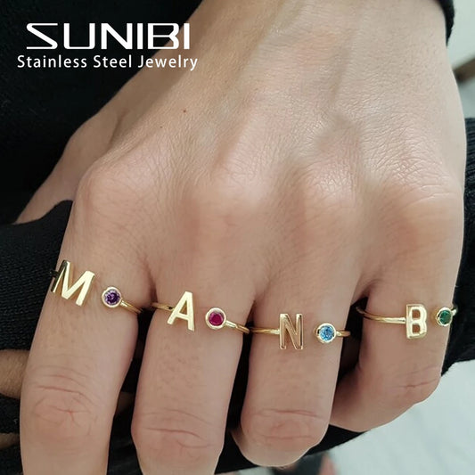 Birthstone Initial Custom Ring