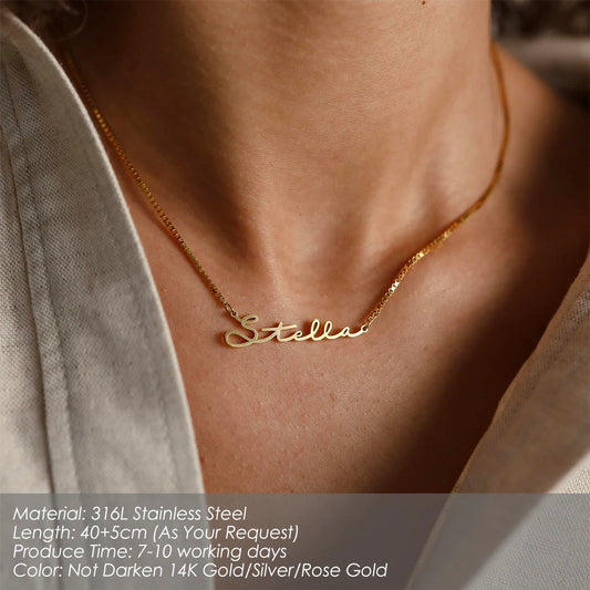 Customized Name Stainless Steel Necklace for Women Personalized Letter Gold Plated Choker Necklace Pendant Nameplate Gift