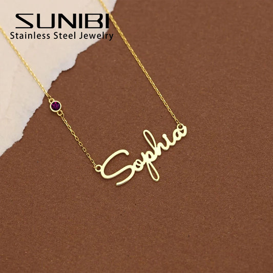 DIY Birthstone Customized Stainless Steel Name Necklace