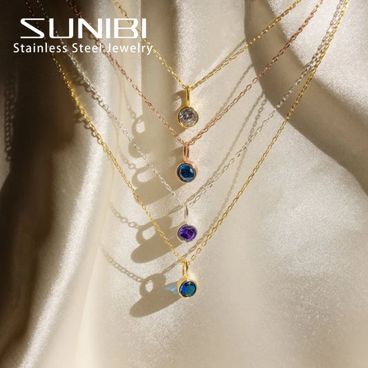 Stainless Steel Birthstone Necklace for Woman 12 Constellation DIY