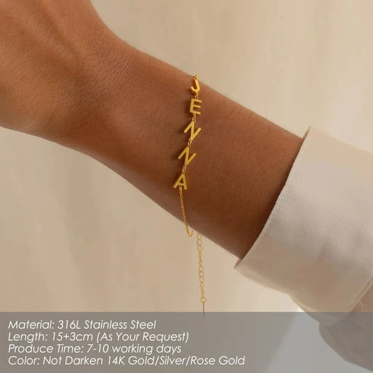 Stainless Steel Customized Name Bracelet for Women Girls Gold Color Chain Letter Personalized Charm Bracelets Jewelry