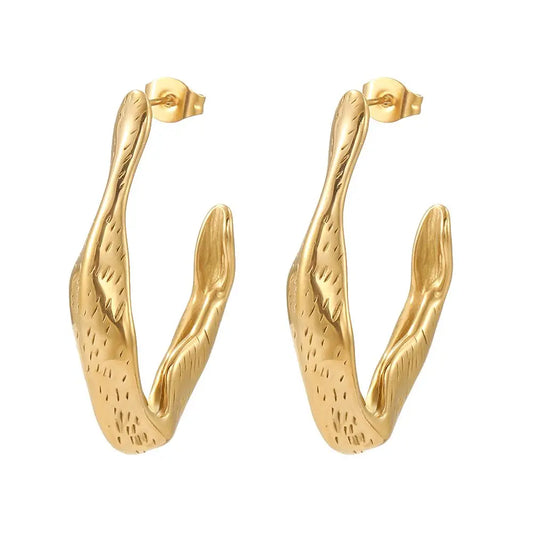 Stainless Steel Hook Stud Earring for Woman Gold Color Retro Irregular Earrings Waterproof Jewelry Wholesale Dropshipping