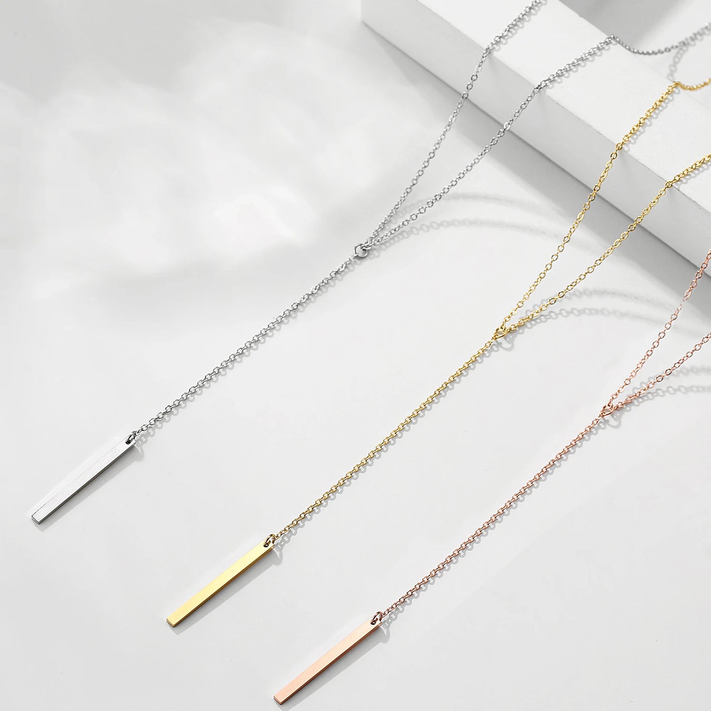 Vertical Bar Pendant Stainless Steel Necklaces