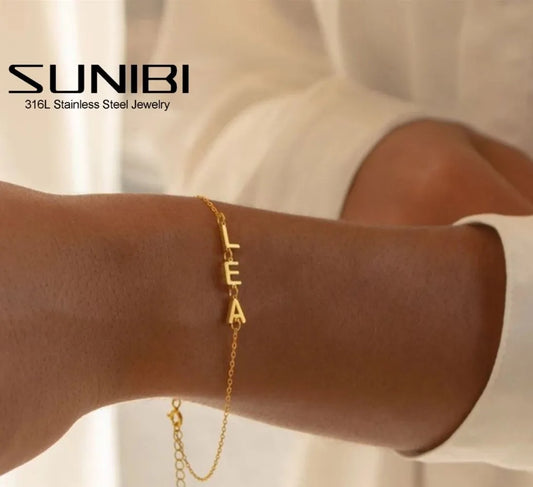 Stainless Steel Customized Name Bracelet for Women Girls Gold Color Chain Letter Personalized Charm Bracelets Jewelry
