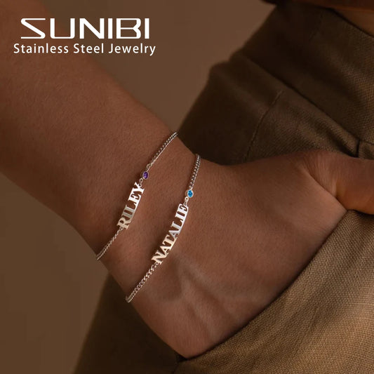 Birthstone Personalized Letter Customized Name Bracelet for Women Stainless Steel Jewelry Gift Support Dropshipping