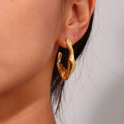 Stainless Steel Hook Stud Earring for Woman Gold Color Retro Irregular Earrings Waterproof Jewelry Wholesale Dropshipping