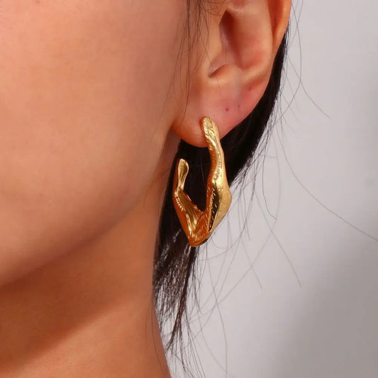 Stainless Steel Hook Stud Earring for Woman Gold Color Retro Irregular Earrings Waterproof Jewelry Wholesale Dropshipping