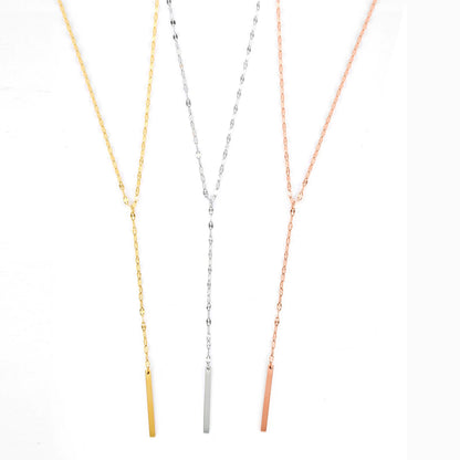 Stainless Steel Pendant Necklace for Women Simple Long Lariat Chain Vertical Minimalist Bar Dangle Necklaces Jewelry