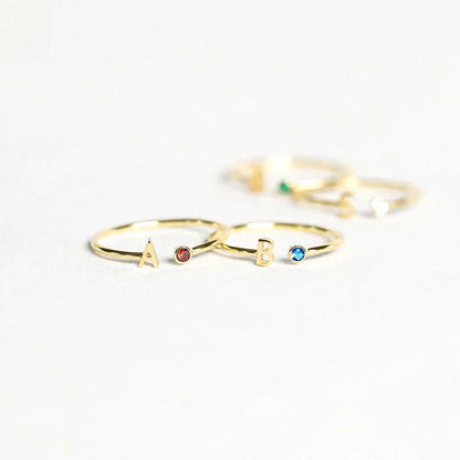 Birthstone Initial Custom Ring