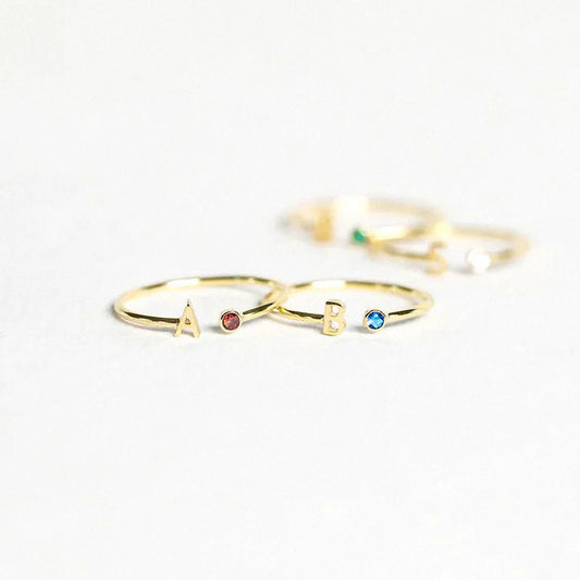 Birthstone Initial Custom Ring