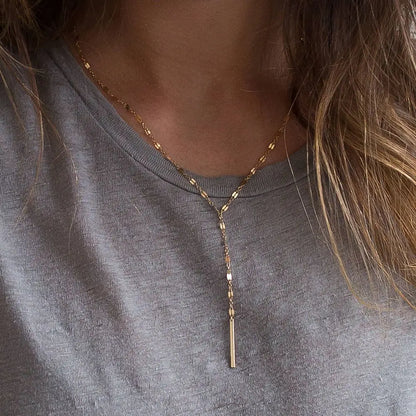 Stainless Steel Pendant Necklace for Women Simple Long Lariat Chain Vertical Minimalist Bar Dangle Necklaces Jewelry